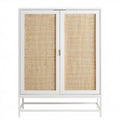 Dwudrzwiowa szafka z MDF i rattanu, biała/naturalny beż, 100 x 40 x 180 cm