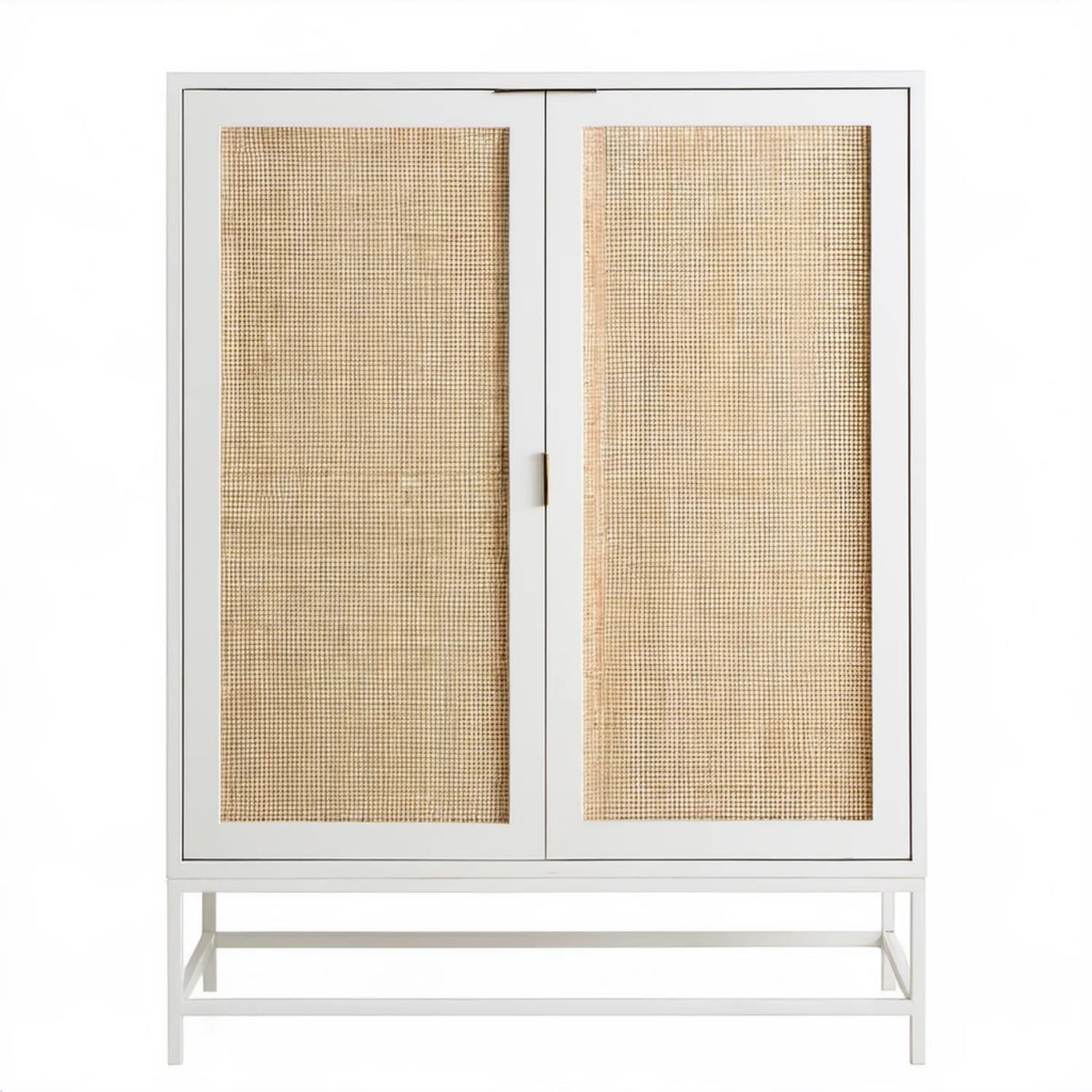 Dwudrzwiowa szafka z MDF i rattanu, biała/naturalny beż, 100 x 40 x 180 cm