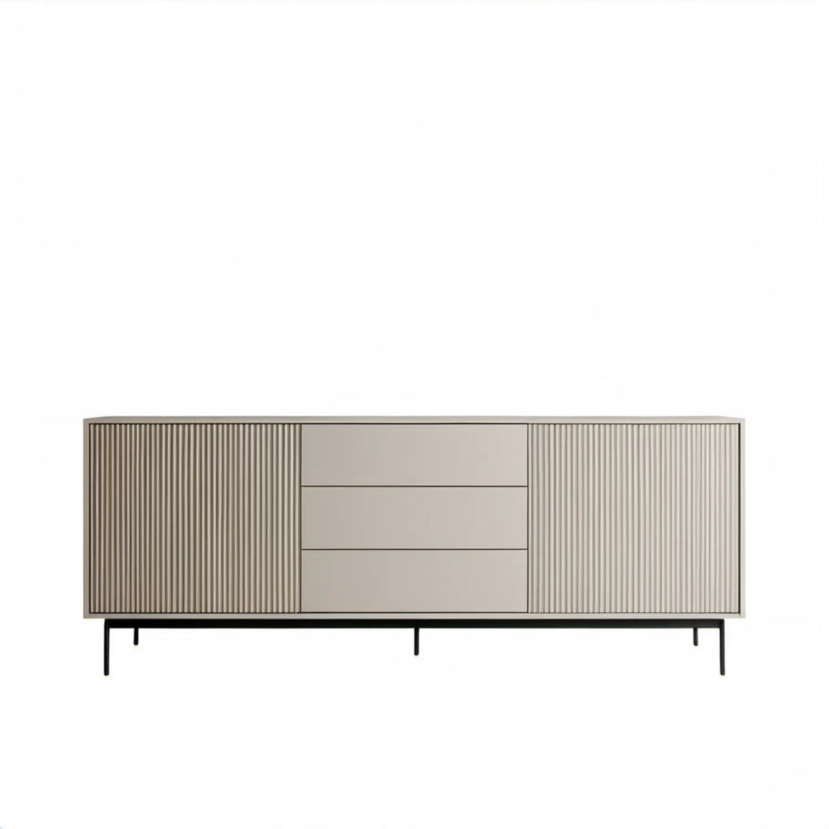 Beżowa komoda z MDF ze stalowymi czarnymi nogami, 160 x 40 x 75 cm
