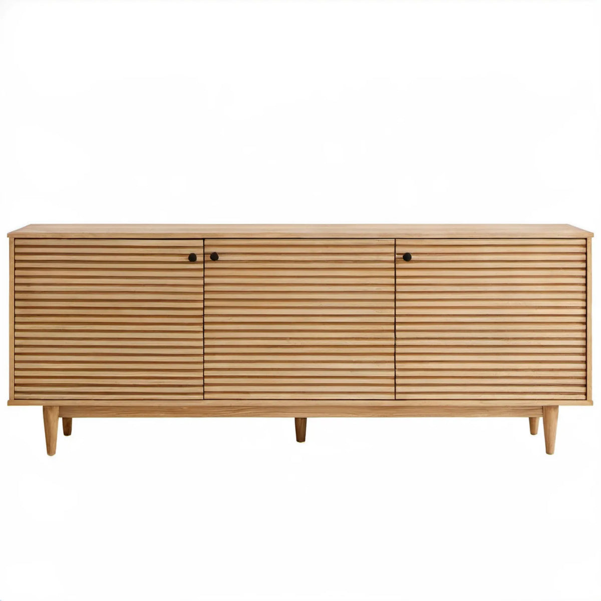 Komoda do salonu z 3 drzwiami z naturalnego bambusa, 180 × 40 × 75 cm, naturalna/czarna