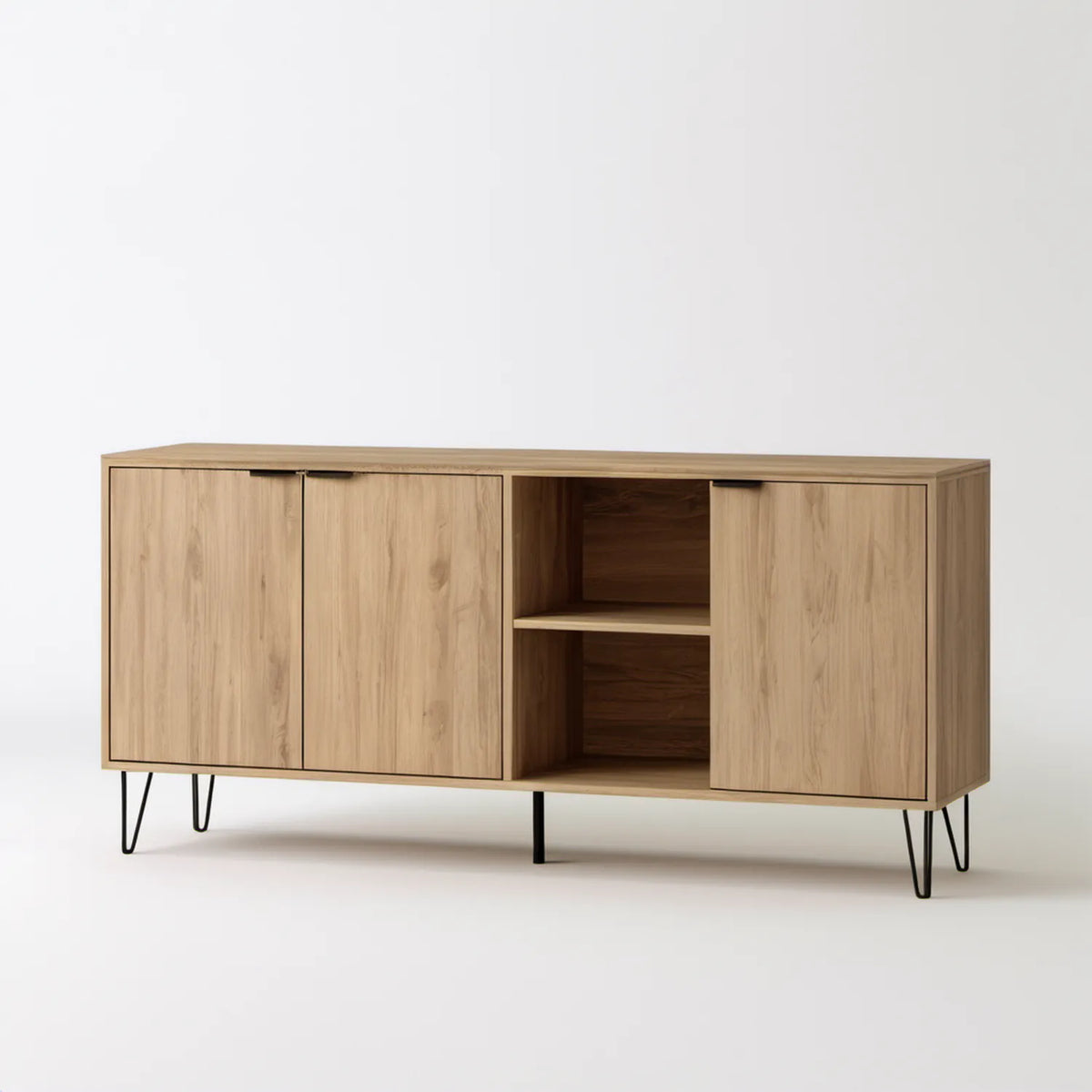 Komoda do salonu z płyty laminowanej, jasny dąb/czarny, 160 x 40 x 80 cm