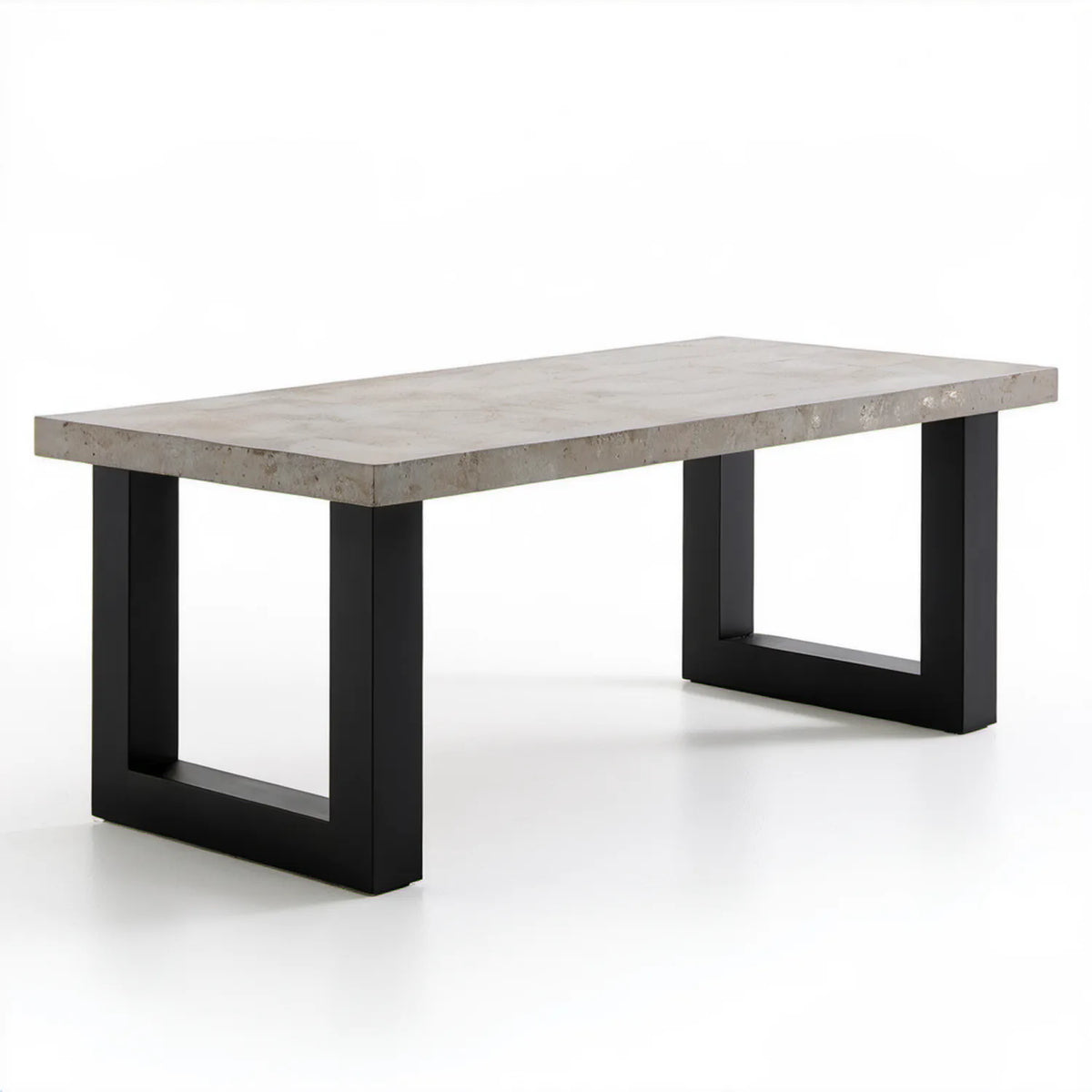 Prostokątny stół jadalniany 160 x 90 x 75 cm z blatem MDF w dekorze jasnego betonu i czarną stalową podstawą