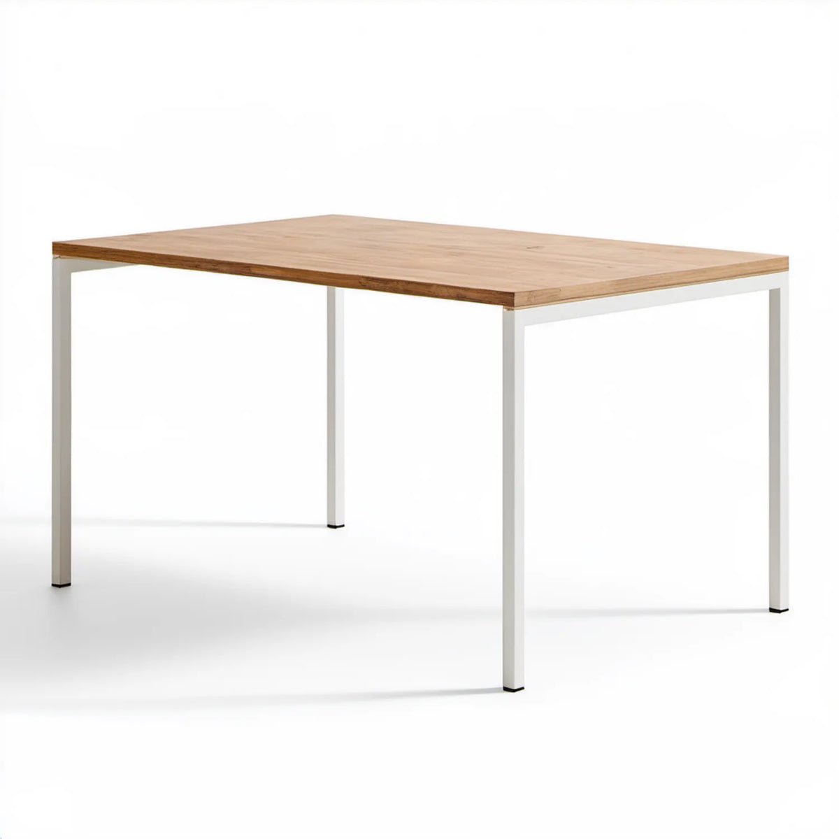 Prostokątny stół z blatem MDF w okleinie dębowej i białymi stalowymi nogami, 160 x 90 x 75 cm