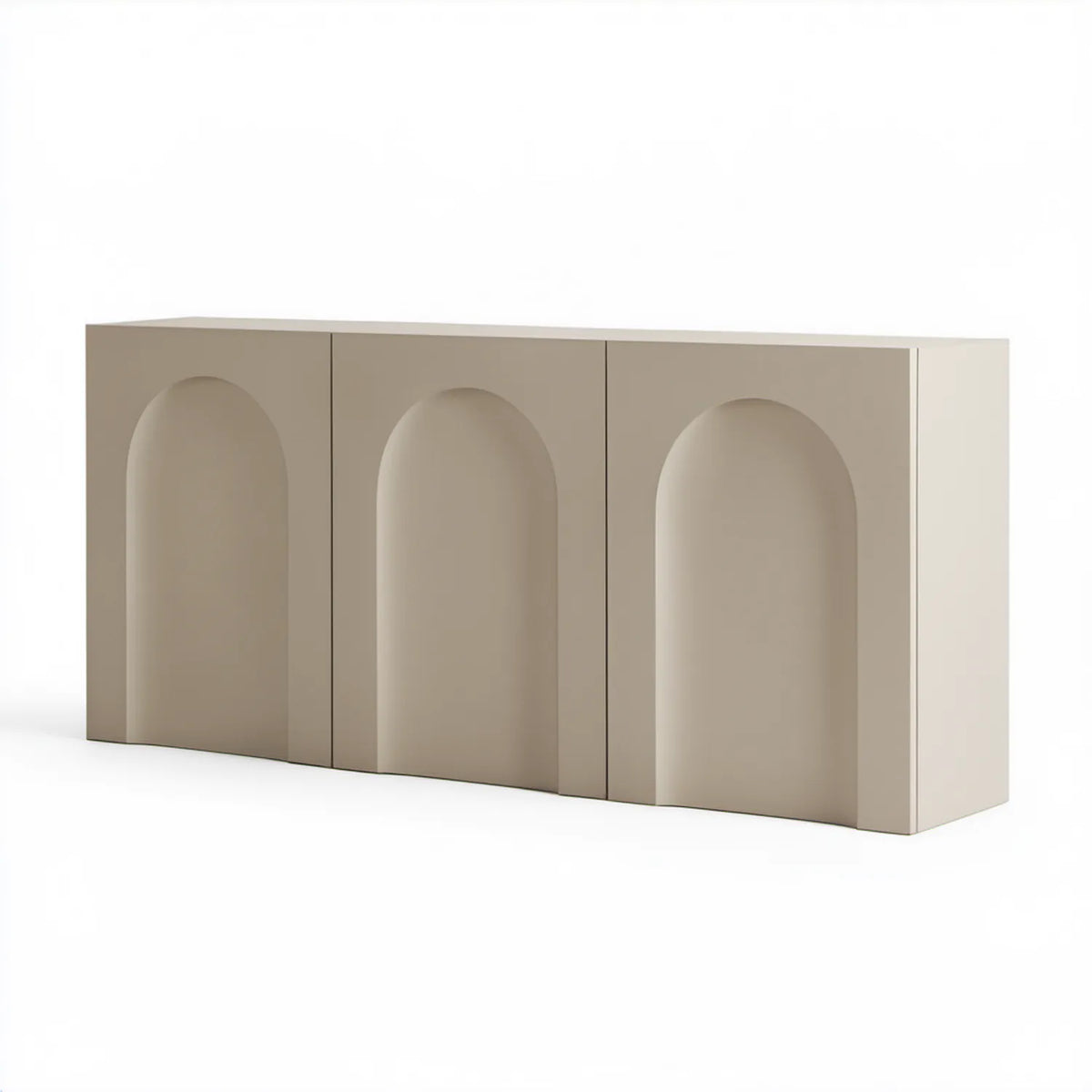 Beżowa komoda MDF z 3 frezowanymi frontami łukowymi 160 x 40 x 80 cm