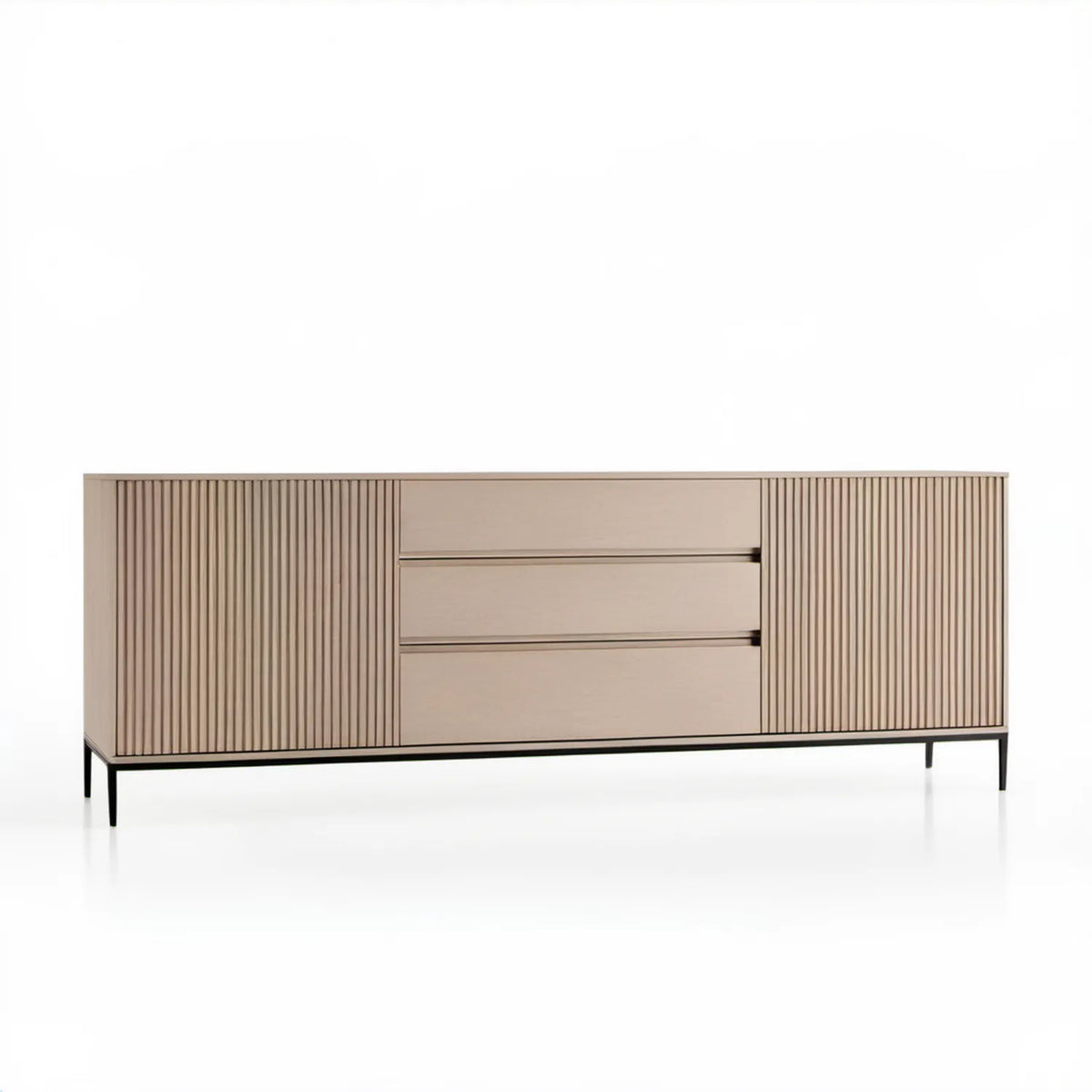 Beżowa komoda z ryflowanymi frontami MDF, czarna rama, 180 x 40 x 80 cm
