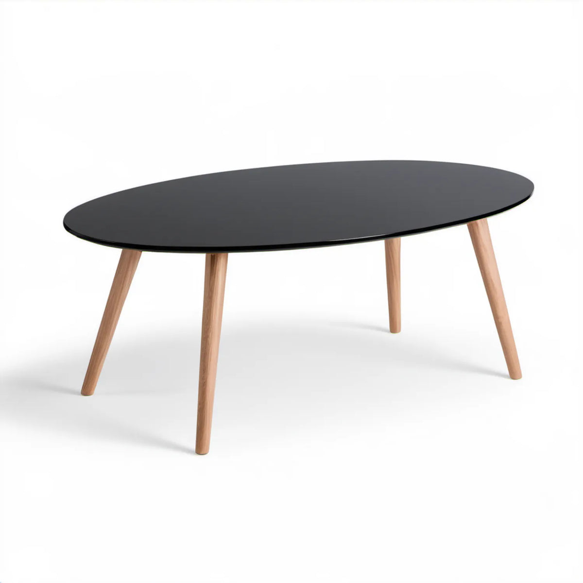 Owalny stolik kawowy 120 x 60 x 45 cm z czarnym blatem MDF i nogami z litego drewna bukowego